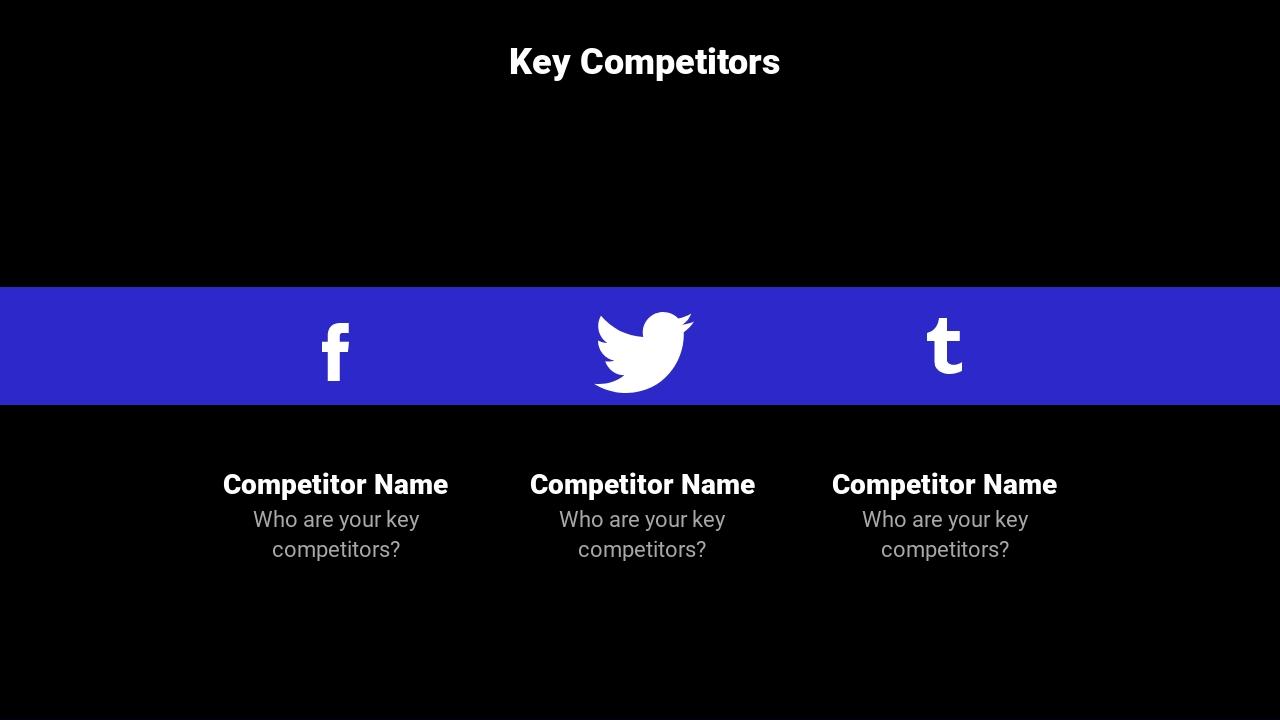 蓝黑路演融资项目计划书英文PPT模板-Key Competitors