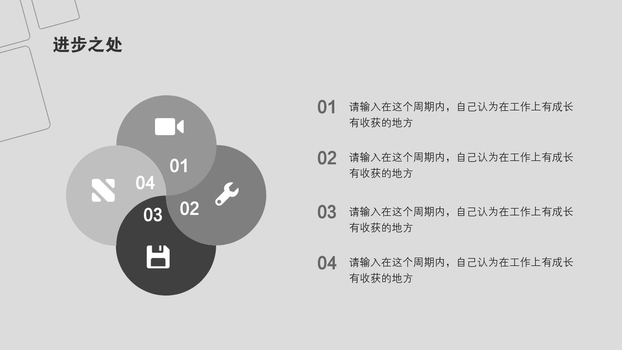 灰色商务个人工作汇报工作总结ppt模板-进步之处