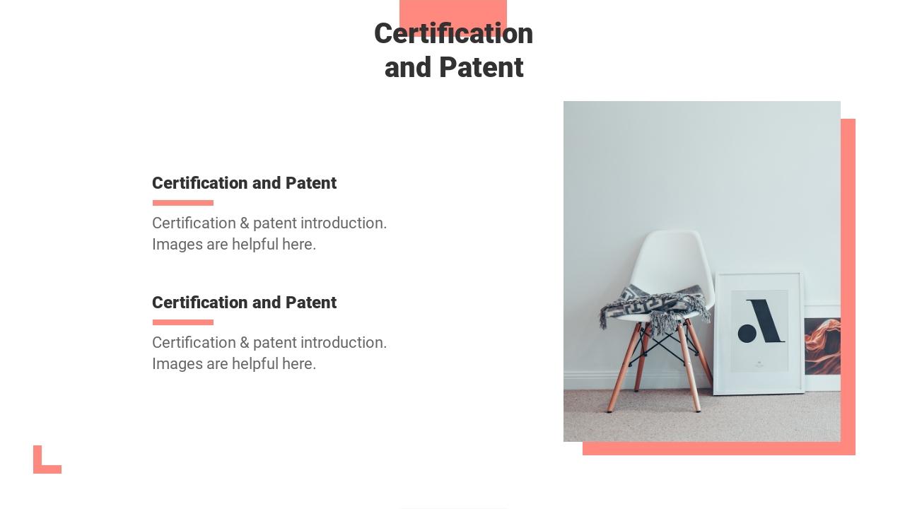 清新大方家具企业介绍PPT模板-Certification and Patent