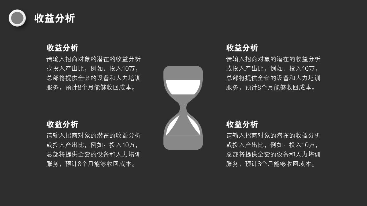 黑白商务办公项目/产品招商说明书PPT模版-收益分析