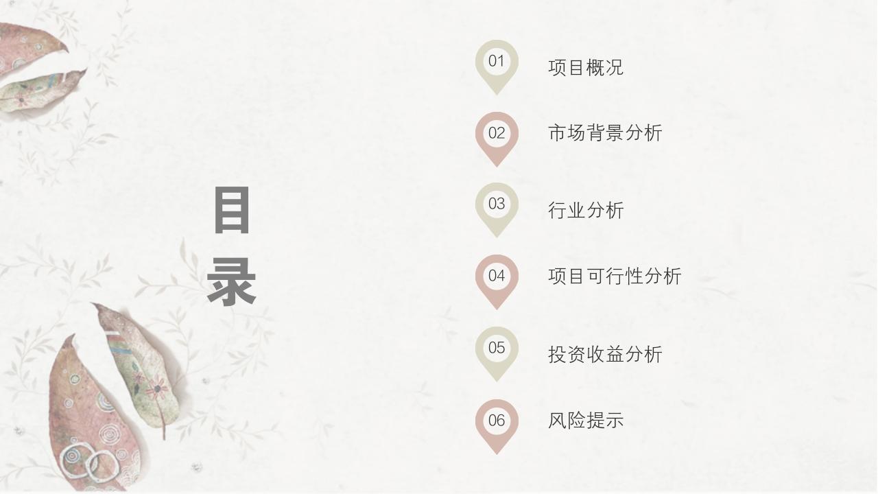 淡红树叶项目可行性研究PPT模版-目录
