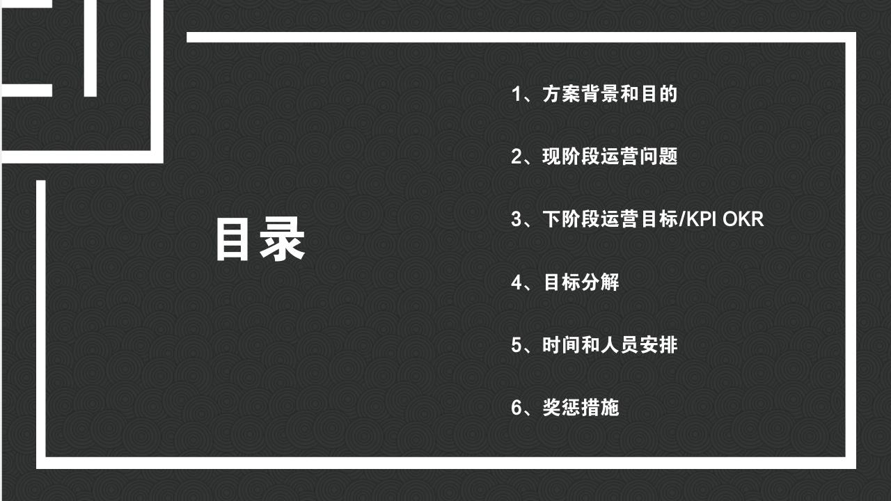 黑白圆圈底纹项目运营方案PPT模版-目录