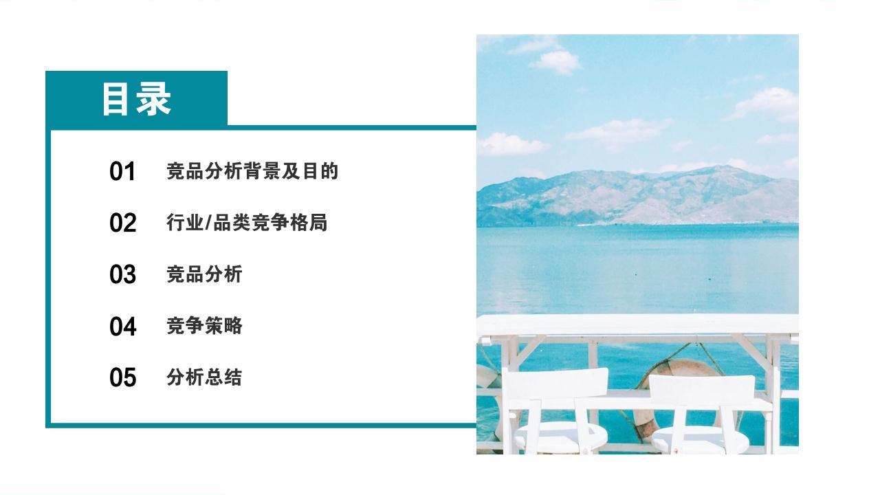 清新摄影旅游风景竞品分析报告PPT模版-目录