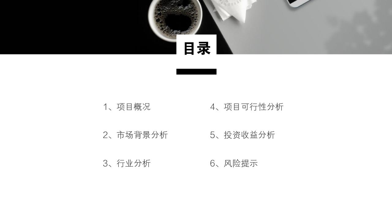 商务通用项目可行性研究PPT模版-目录