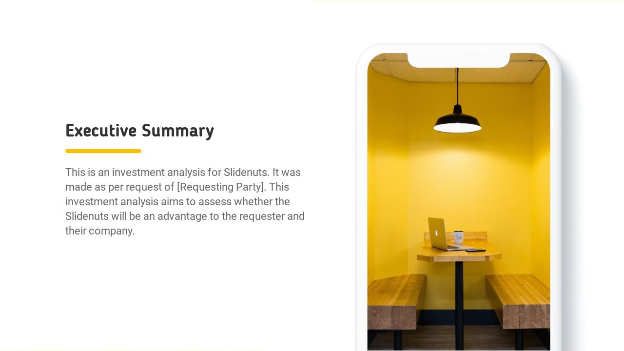 黄色餐饮家居生活服务项目通用投资分析PPT-Executive Summary