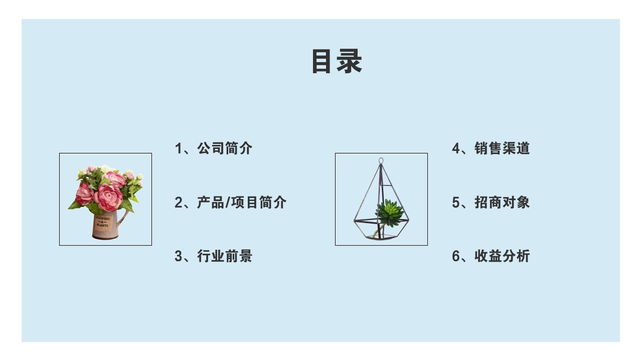 蓝白摄影风景项目/产品招商说明书PPT模版-目录