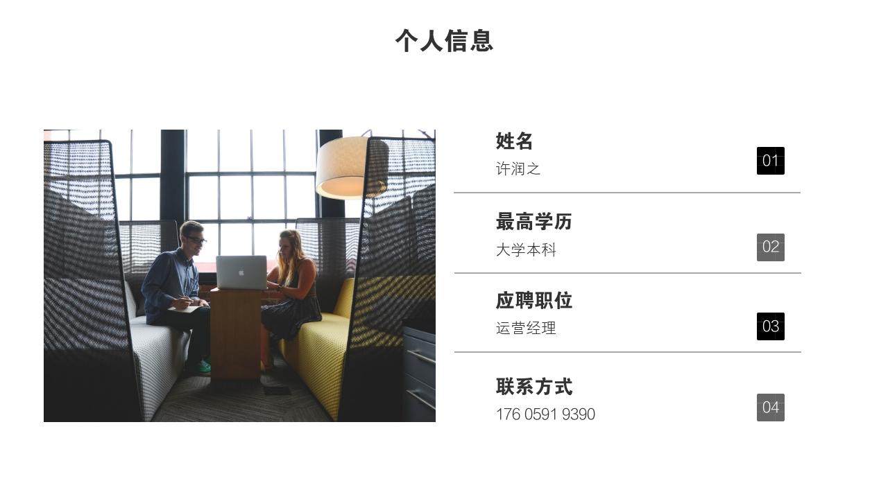 运营经理个人简历/自我介绍PPT范文-个人信息