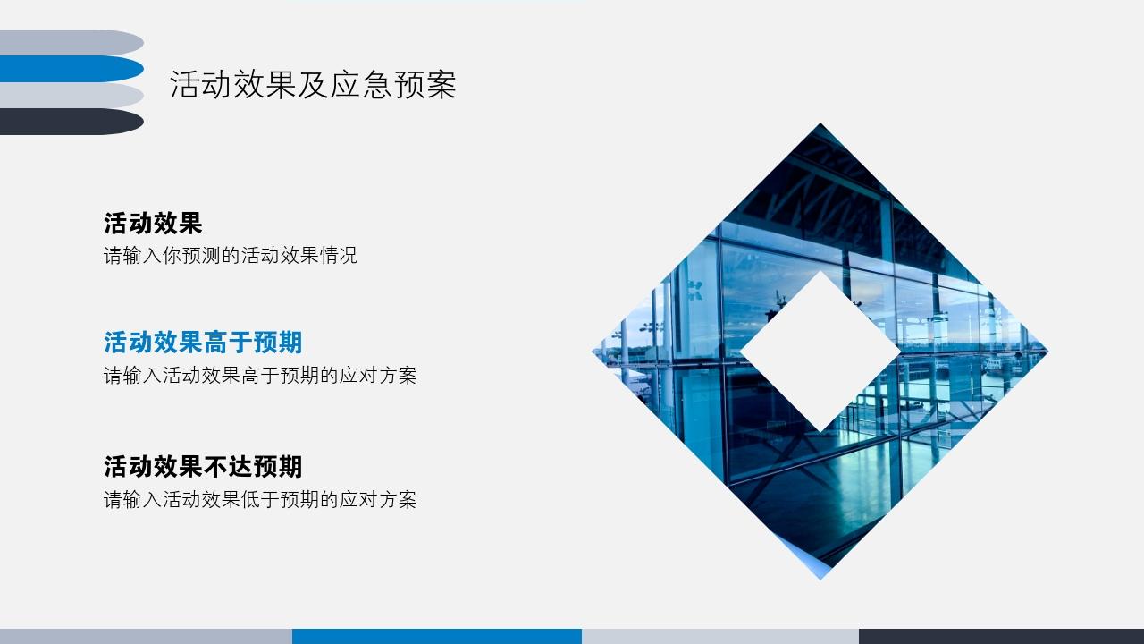 蓝色商务简洁大气活动方案/策划书PPT模版-活动效果及应急预案